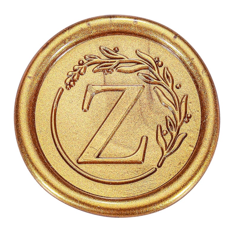 Yoption Letter Wax Seal Kit, Vintage Initial Alphabet Z with Wreath Stamp and 120 Antique Gold Wax Seal Beads for Wedding Invitation Christmas Envelope - Image 3